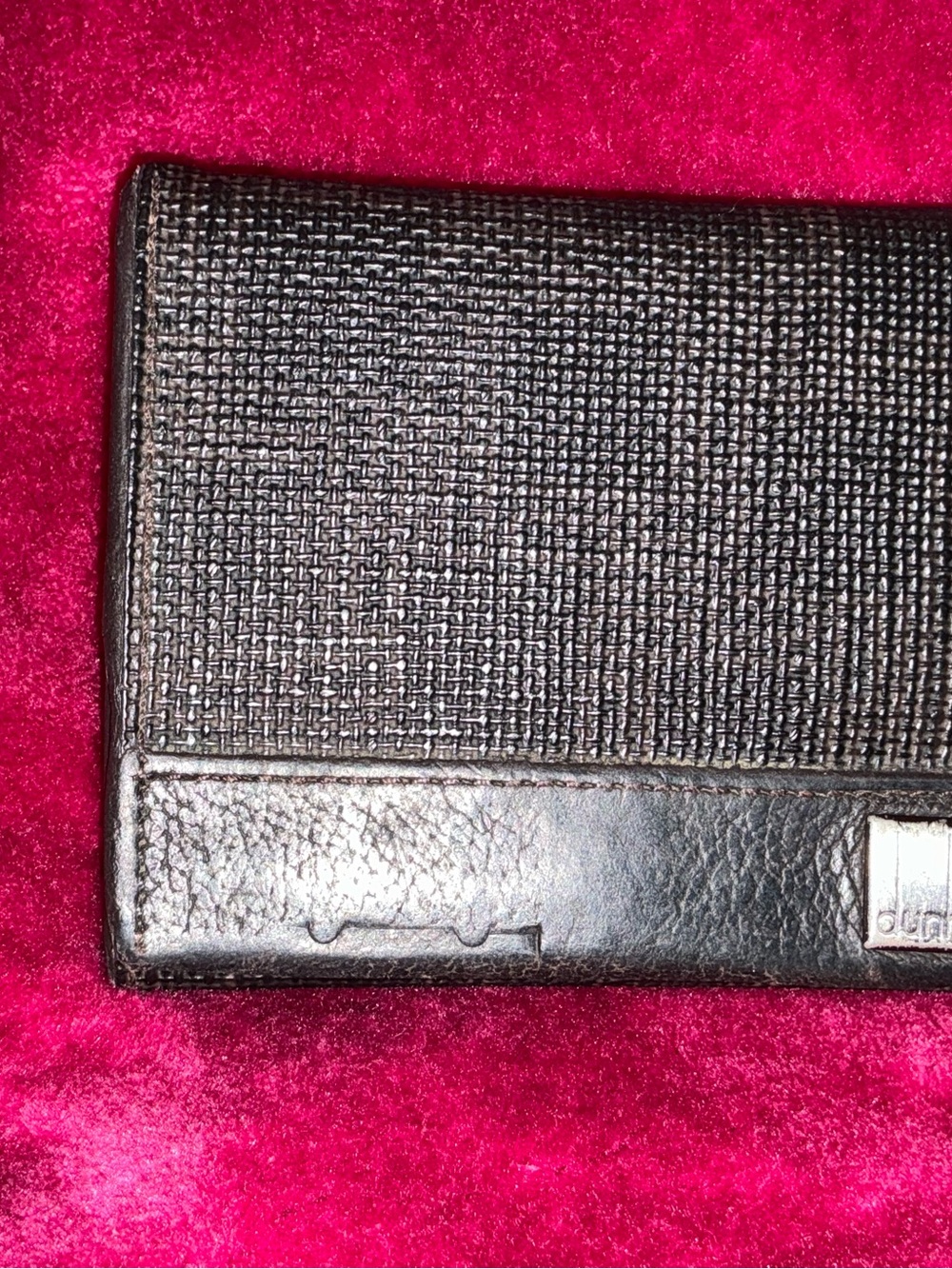 Vintage Dunhill Brown Leather & Coated Canvas Coin Purse Card Holder Wallet
